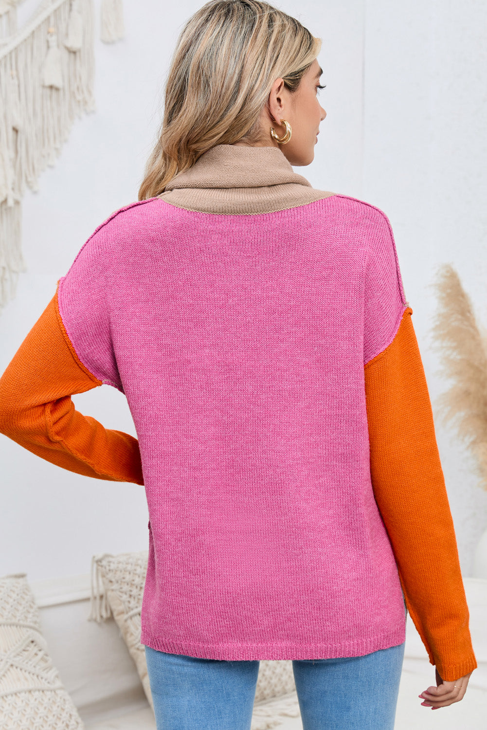 Turtle Neck Dropped Shoulder Slit Sweater - AllIn Computer