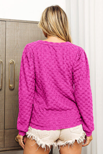 BiBi Round Neck Brushed Checker Top - AllIn Computer