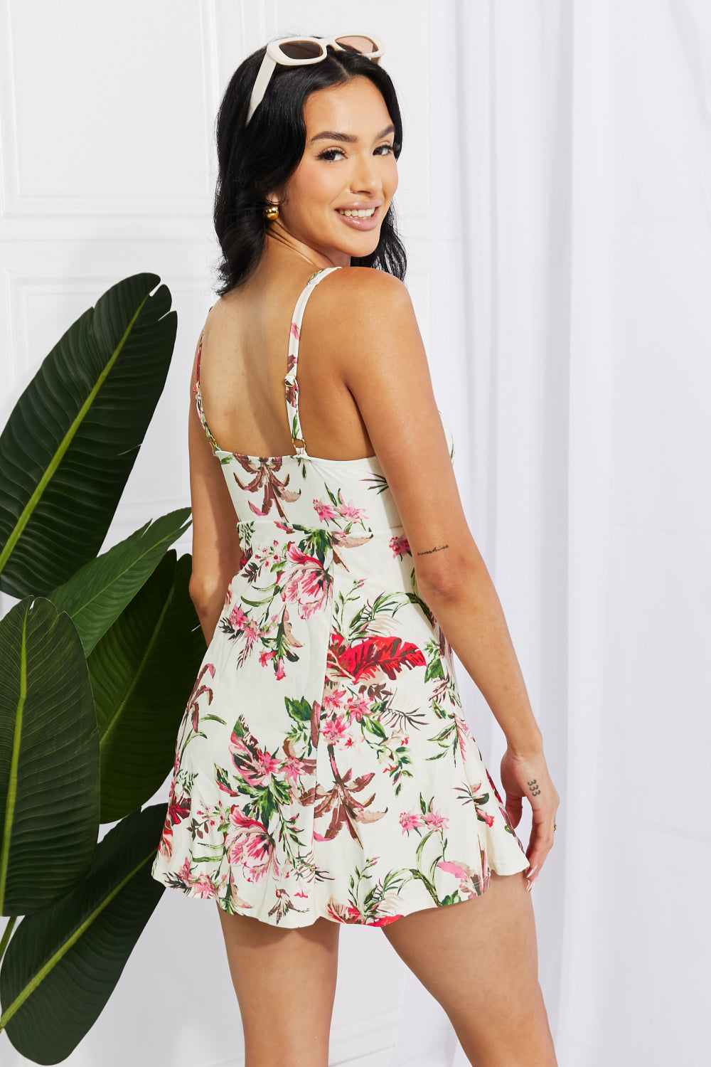 Marina West Swim Full Size Sail With Me V-Neck Swim Dress in Cream - AllIn Computer