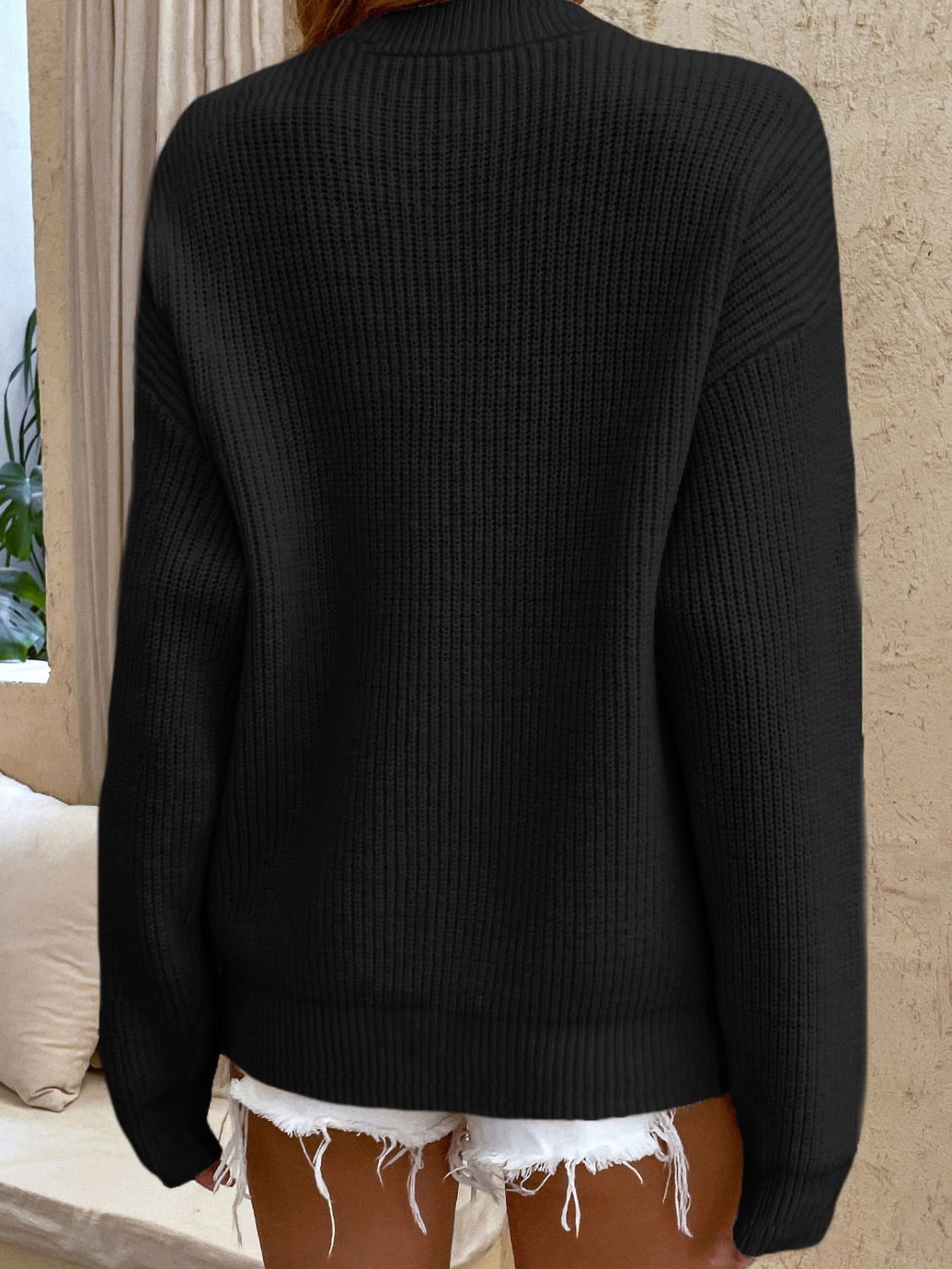 Round Neck Ribbed Button-Down Sweater - AllIn Computer