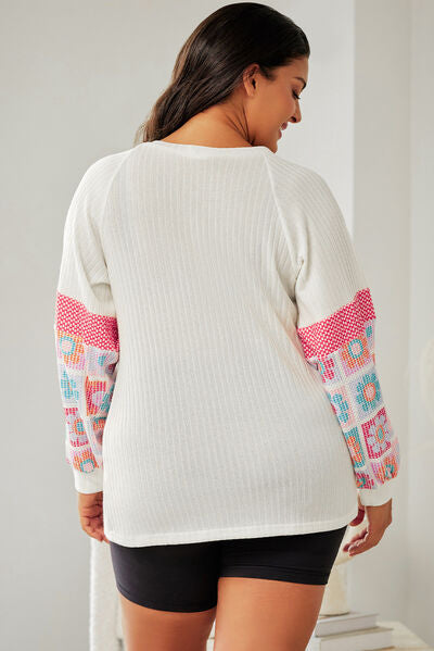Plus Size Flower Pattern Round Neck Long Sleeve T-Shirt - AllIn Computer