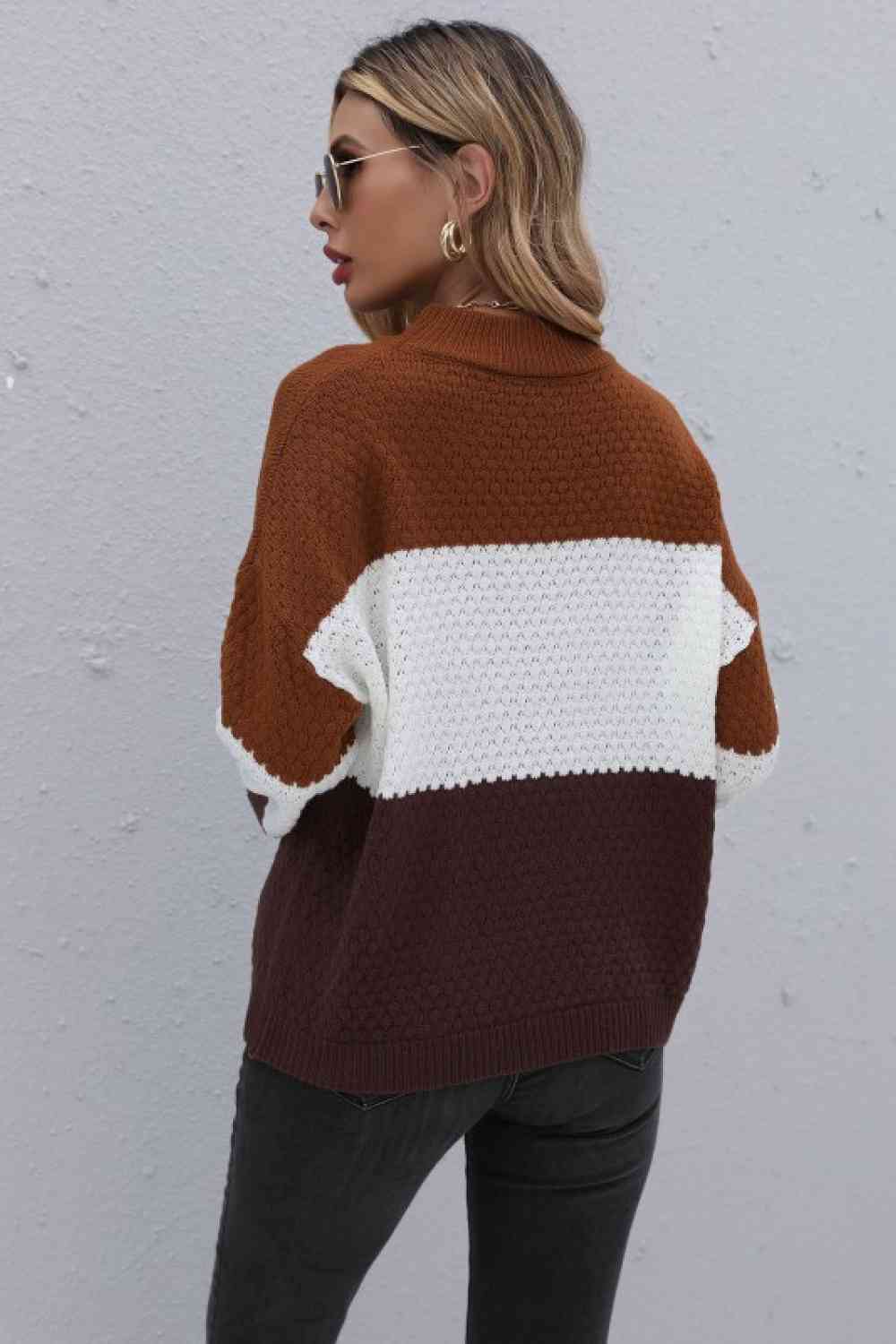 Color Block Long Sleeve Sweater - AllIn Computer