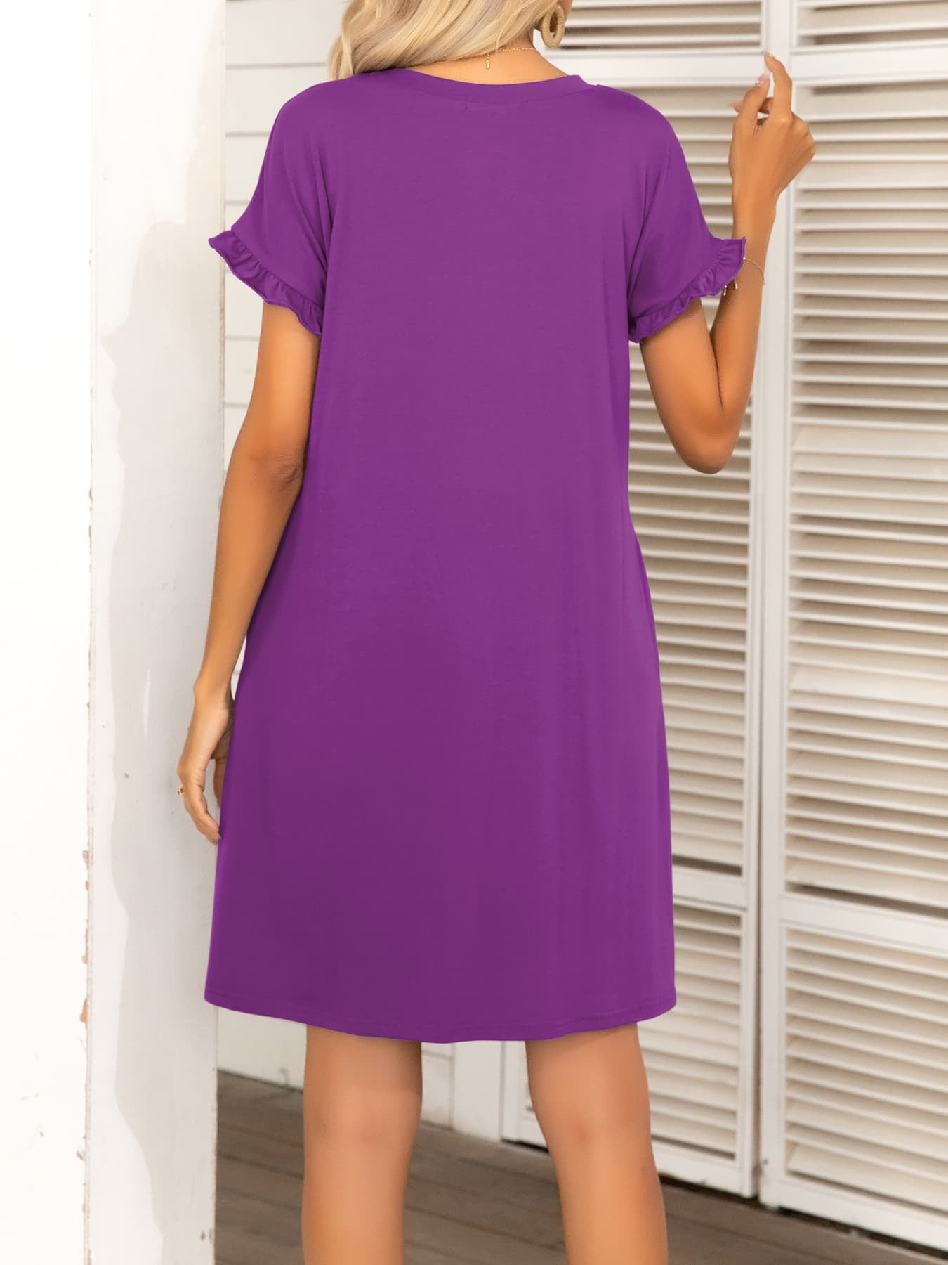 Round Neck Flounce Sleeve Dress with Pockets - AllIn Computer