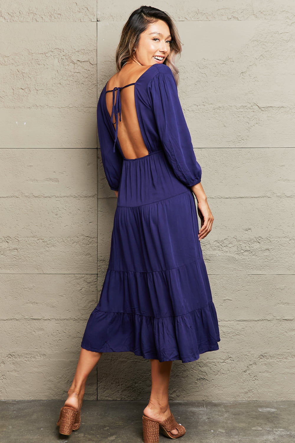 Tied Backless Tiered Midi Dress - AllIn Computer