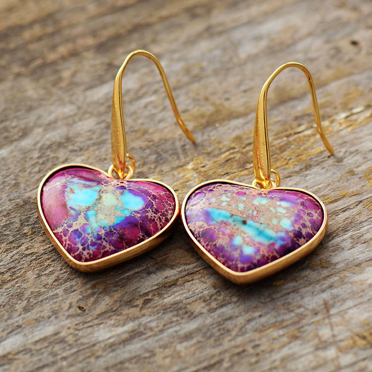 Natural Stone Heart Drop Earrings - AllIn Computer