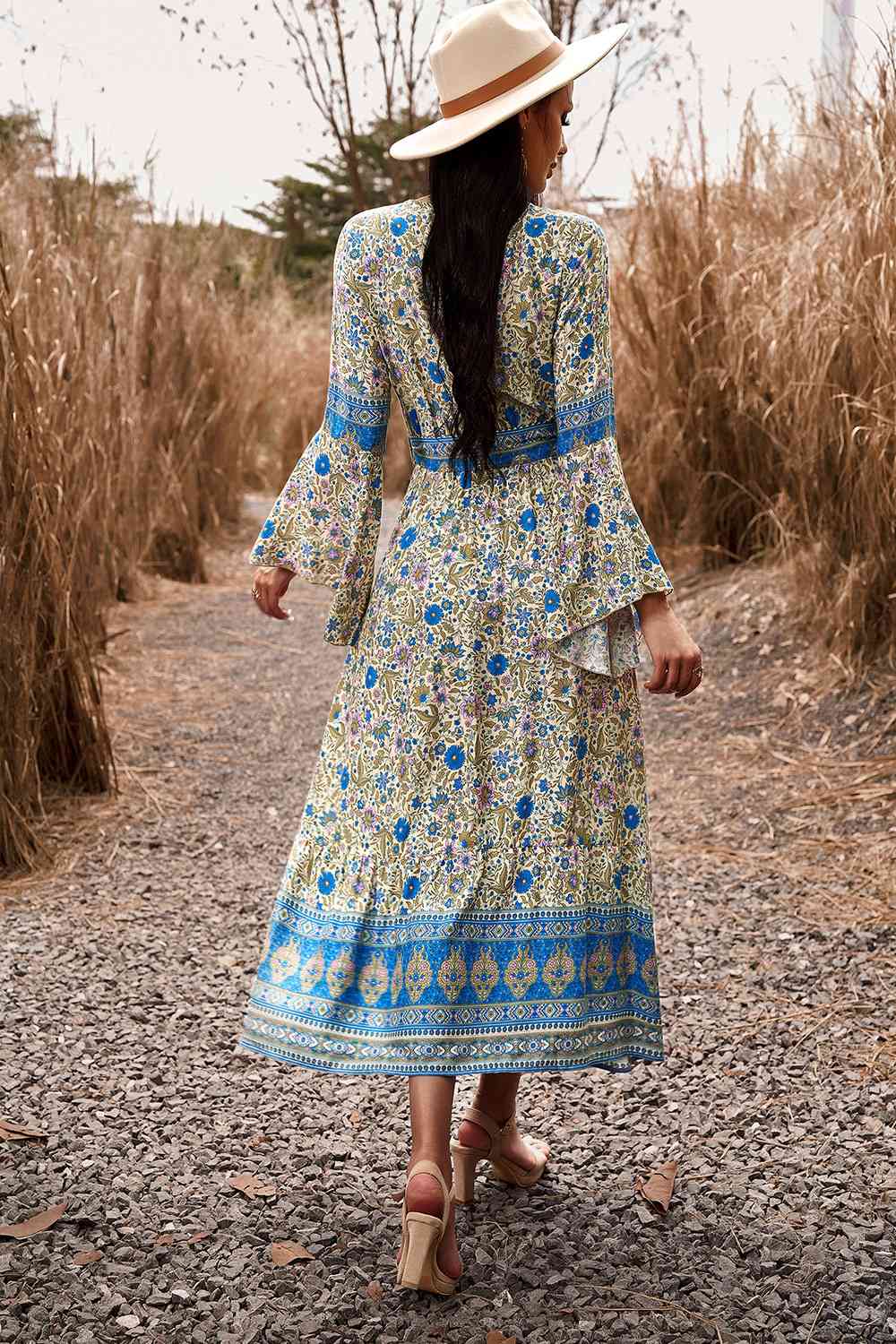 Bohemian Surplice Neck Slit Dress - AllIn Computer