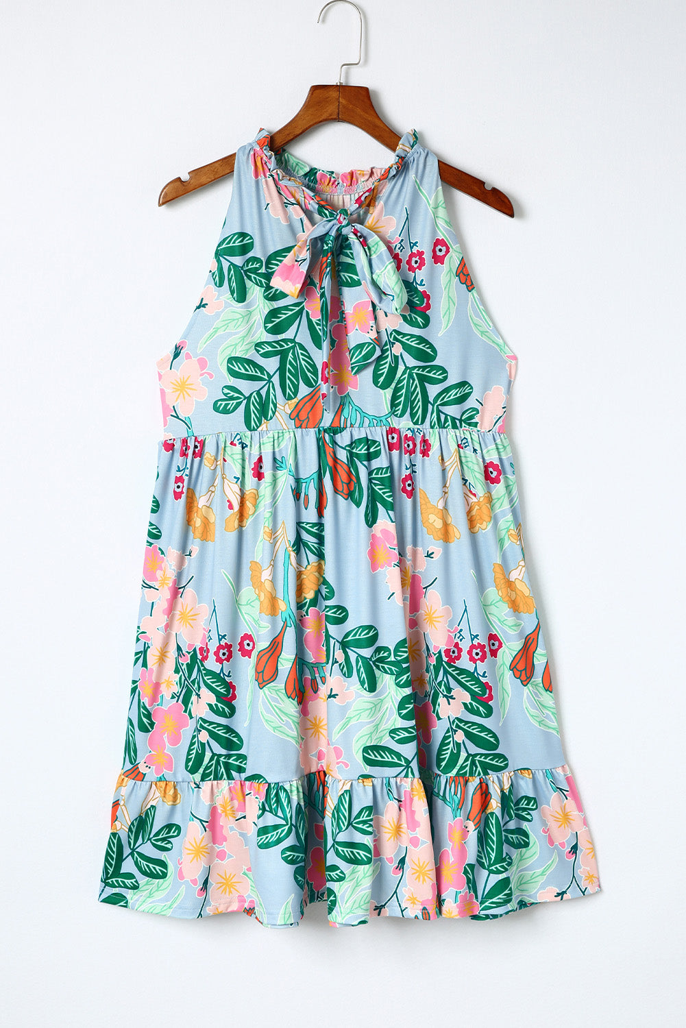 Floral Ruffle Hem Sleeveless Dress - AllIn Computer