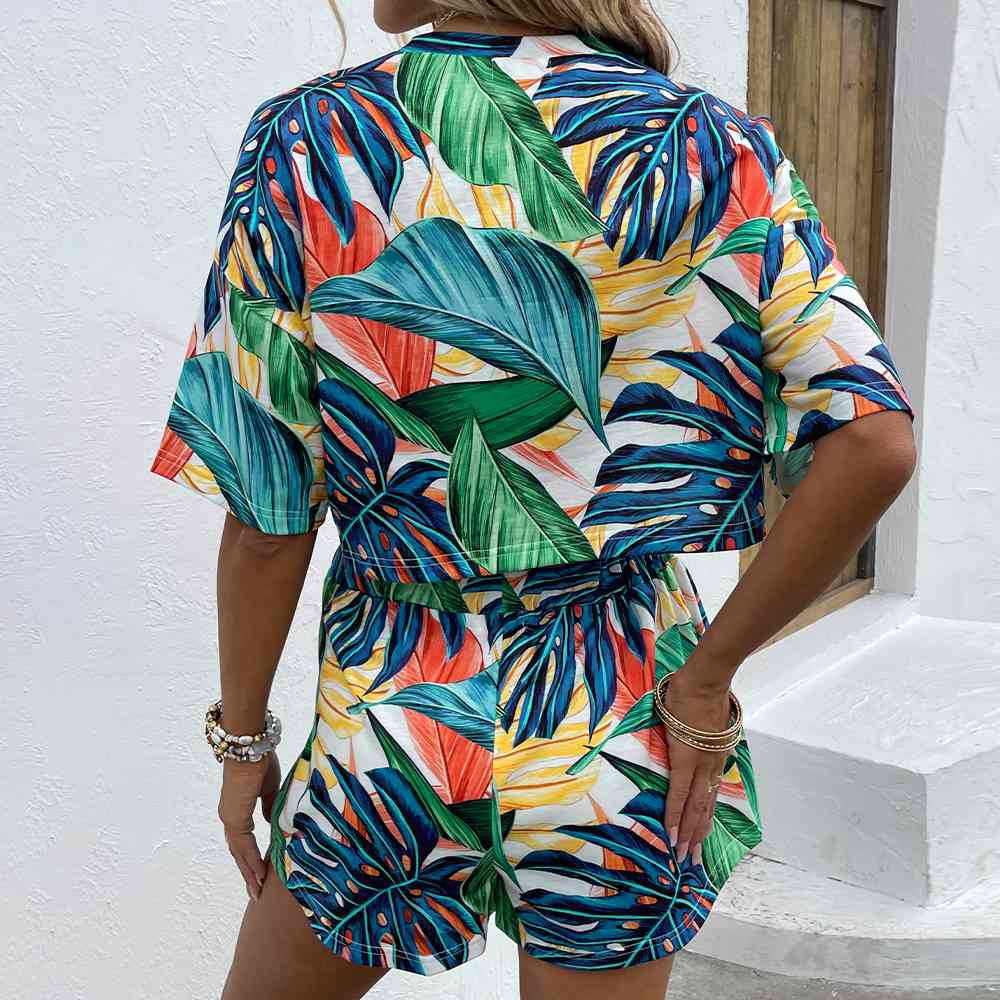 Printed Round Neck Dropped Shoulder Half Sleeve Top and Shorts Set - AllIn Computer