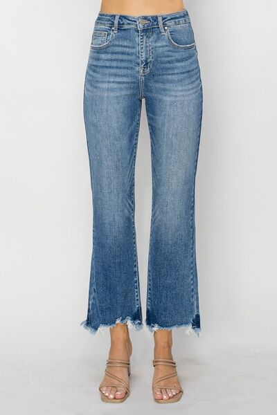 RISEN High Waist Raw Hem Flare Jeans - AllIn Computer