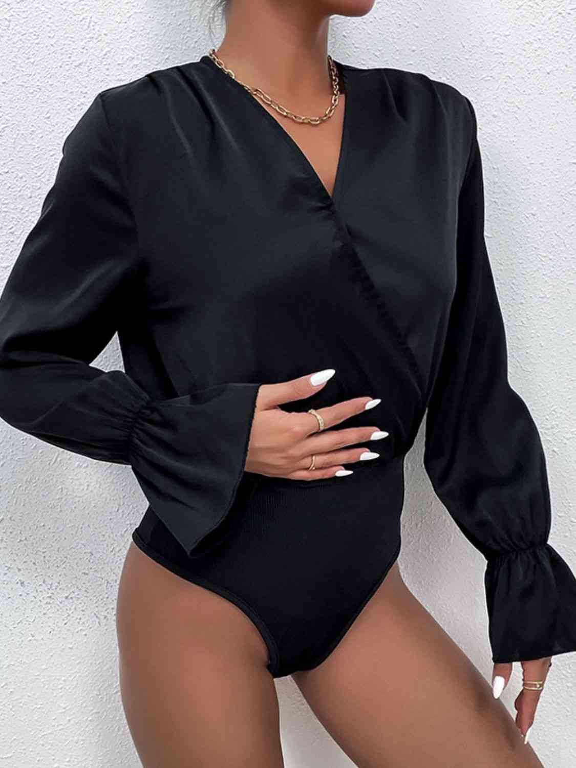 Surplice Neck Flounce Sleeve Bodysuit - AllIn Computer