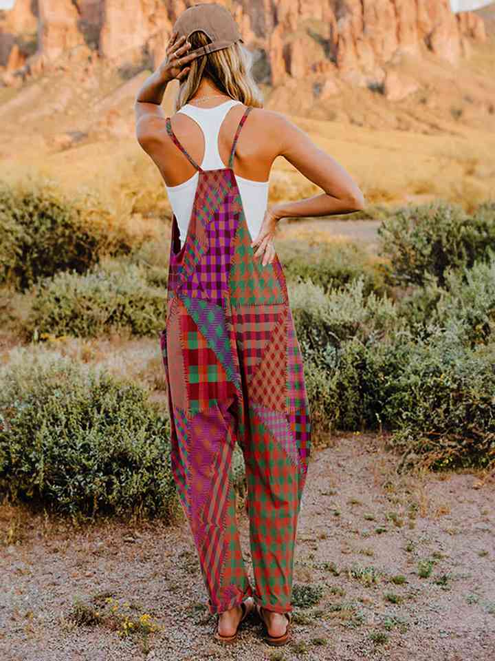 Full Size Printed V-Neck Sleeveless Jumpsuit - AllIn Computer