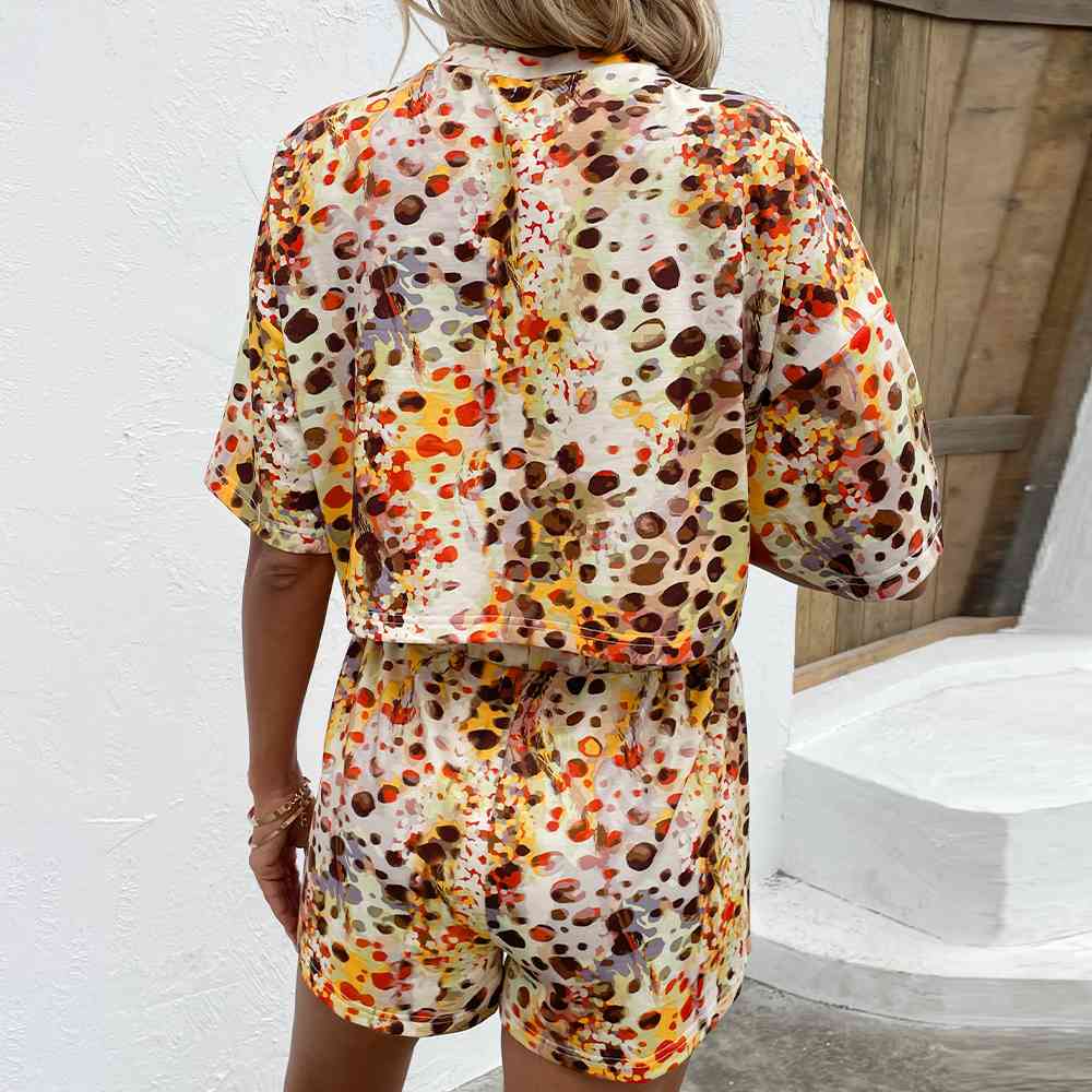 Printed Round Neck Dropped Shoulder Half Sleeve Top and Shorts Set - AllIn Computer