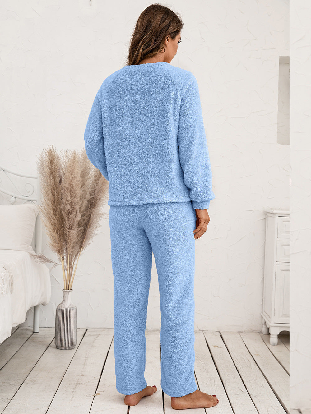 Teddy Long Sleeve Top and Pants Lounge Set - AllIn Computer