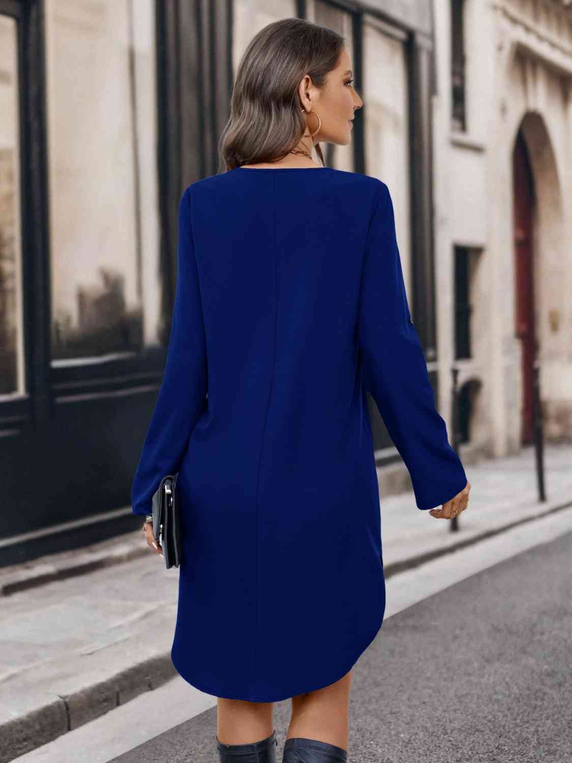 Half Zip Roll-Tab Sleeve Dress - AllIn Computer