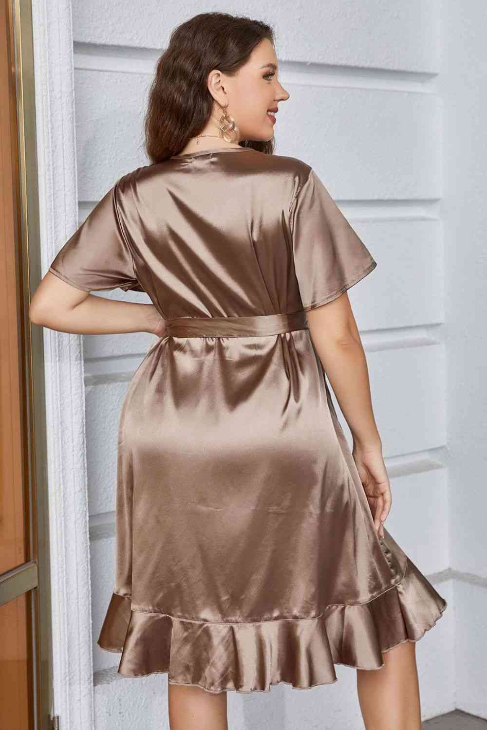 Plus Size Belted Ruffled Surplice Dress - AllIn Computer