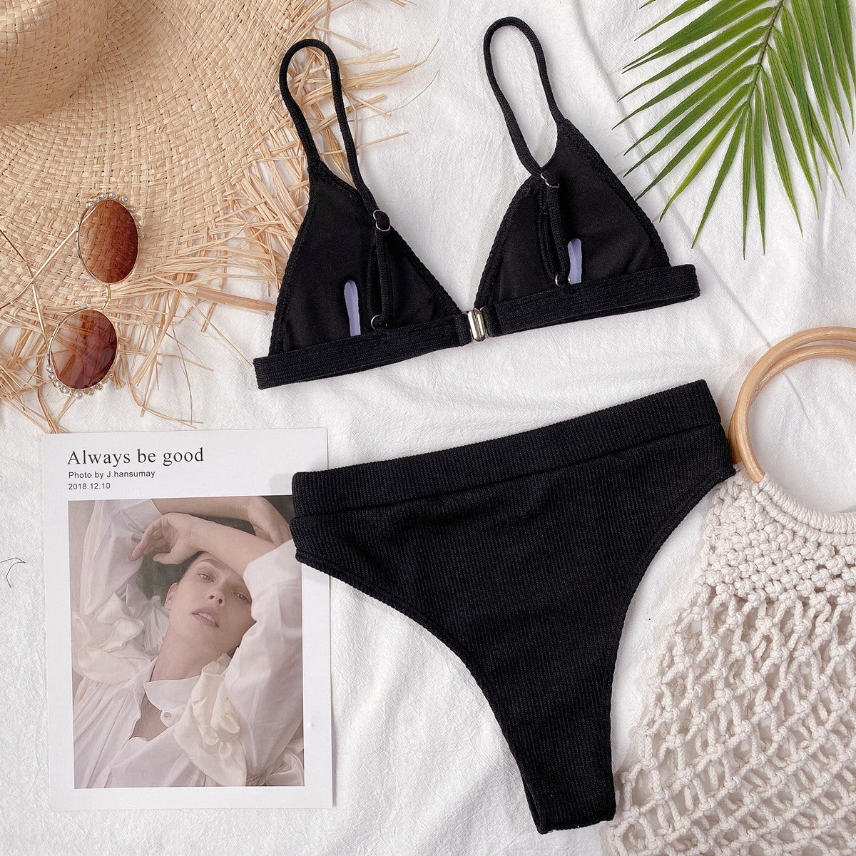 Spaghetti Strap Ribbed Bikini Set - AllIn Computer