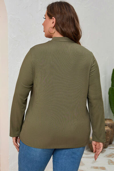 Plus Size Cutout Mock Neck Long Sleeve T-Shirt - AllIn Computer
