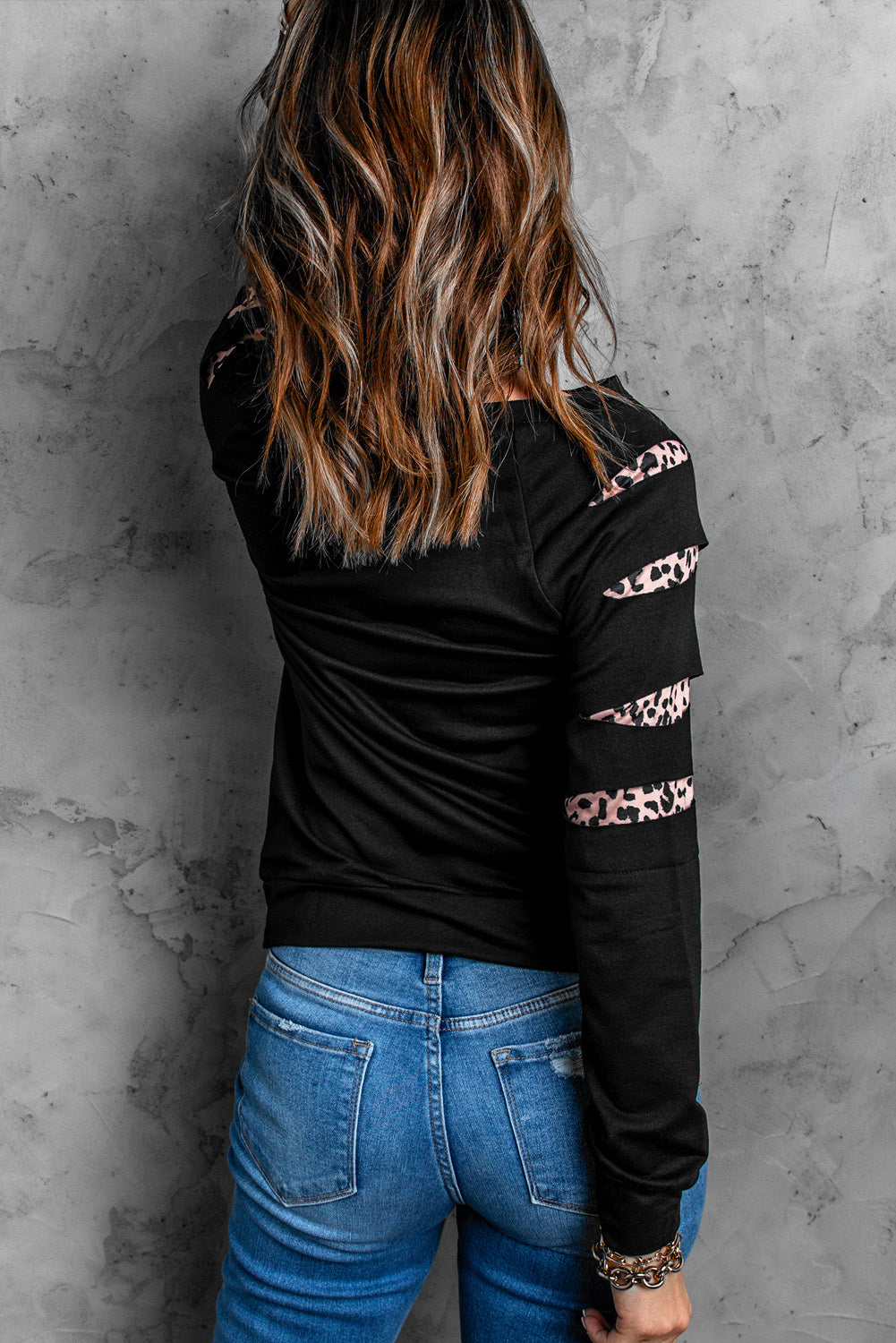 Double Take Leopard Long Sleeve Round Neck HELLO FALL Graphic Sweatshirt - AllIn Computer