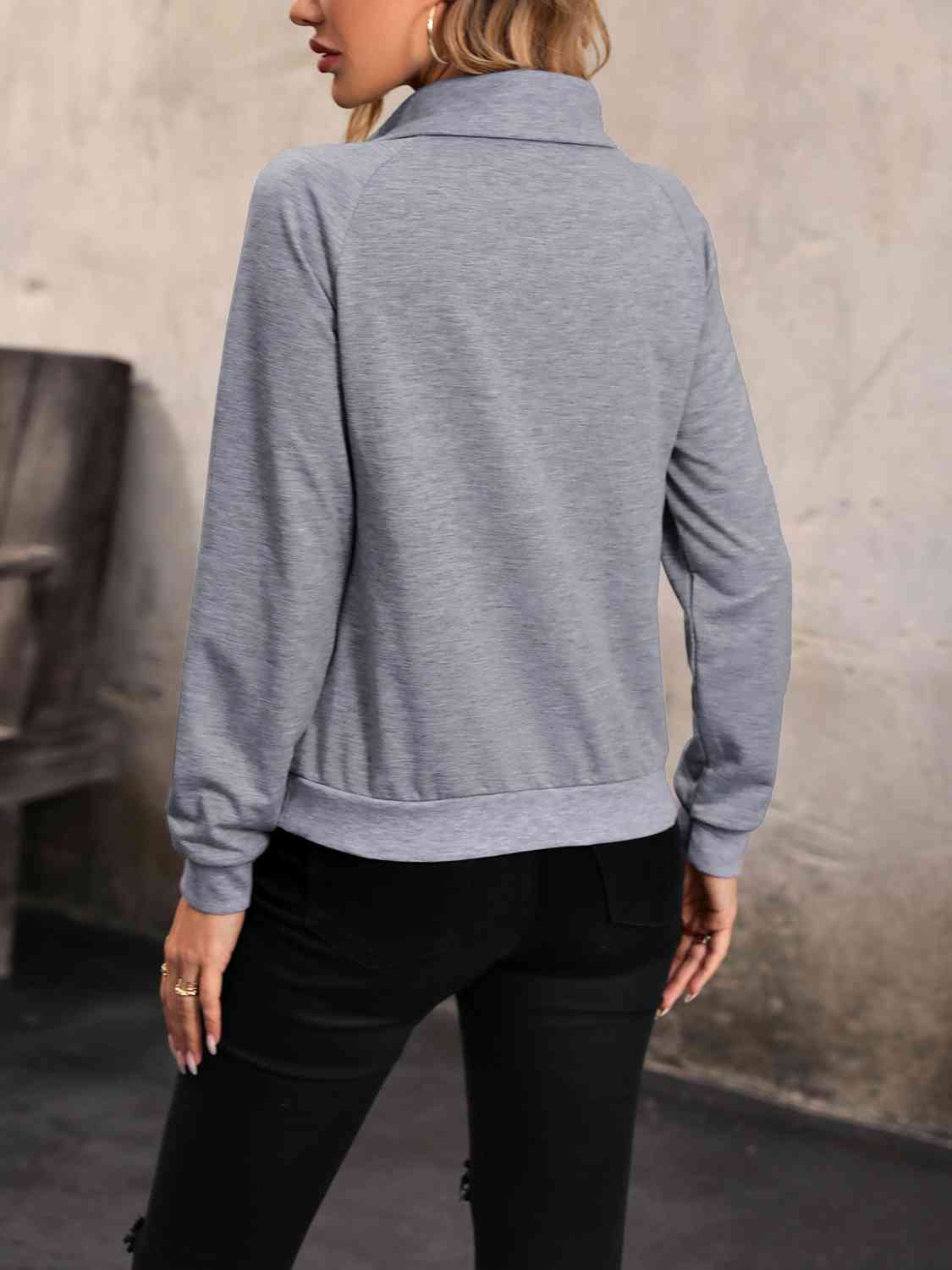 Mock Neck Raglan Sleeve Buttoned Sweatshirt - AllIn Computer