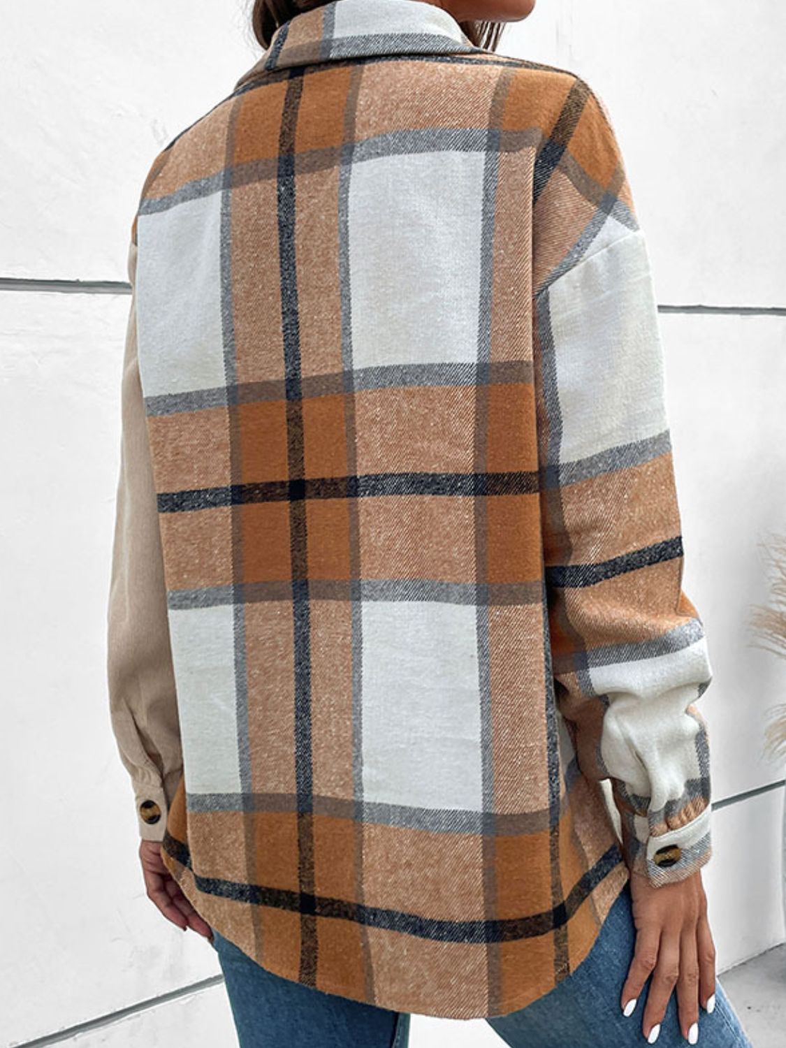 Contrast Plaid Print Dropped Shoulder Shirt - AllIn Computer