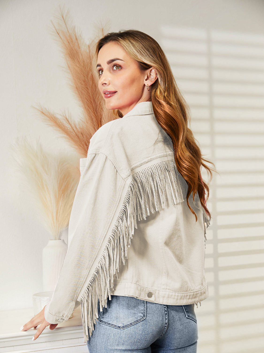 Fringe Detail Dropped Shoulder Denim Jacket - AllIn Computer