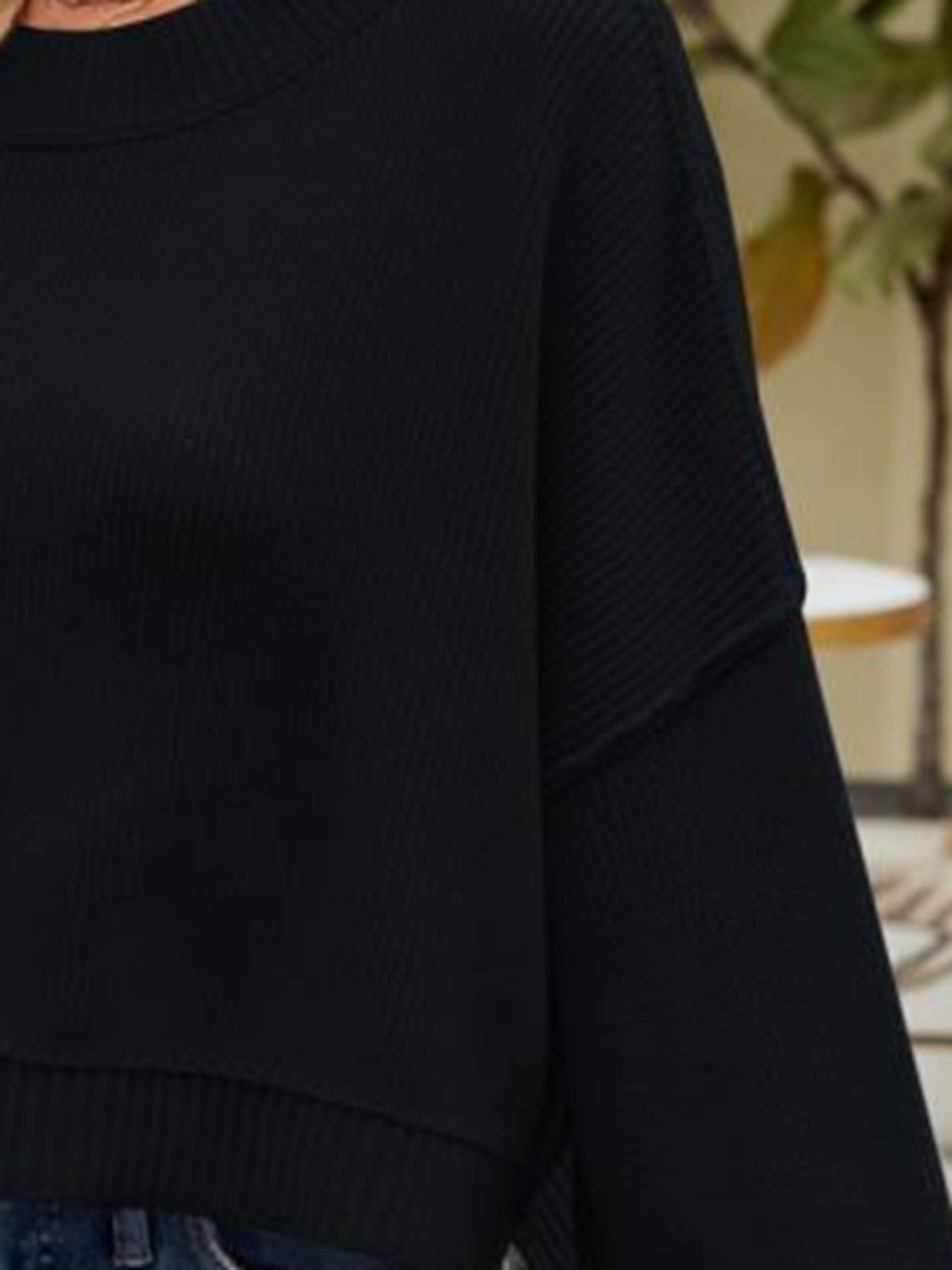Round Neck Dropped Shoulder Sweater - AllIn Computer