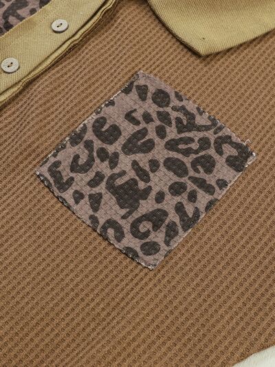 Half Button Leopard Collared Neck Blouse - AllIn Computer