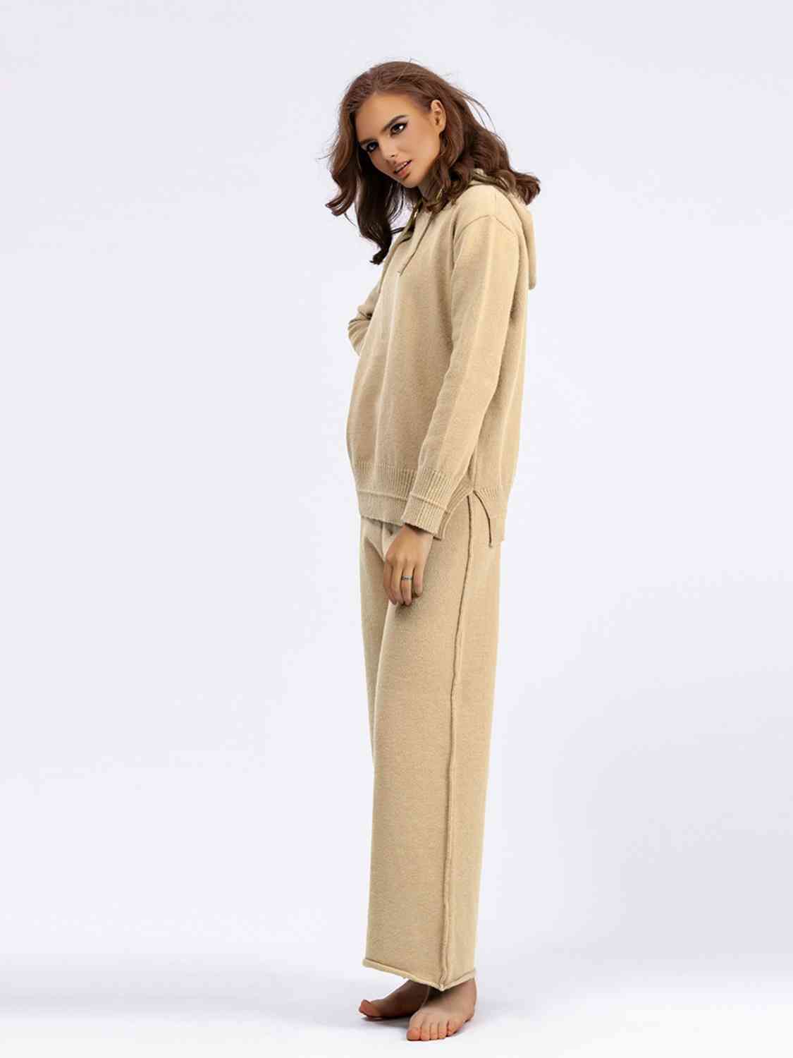 Long Sleeve Hooded Sweater and Knit Pants Set - AllIn Computer