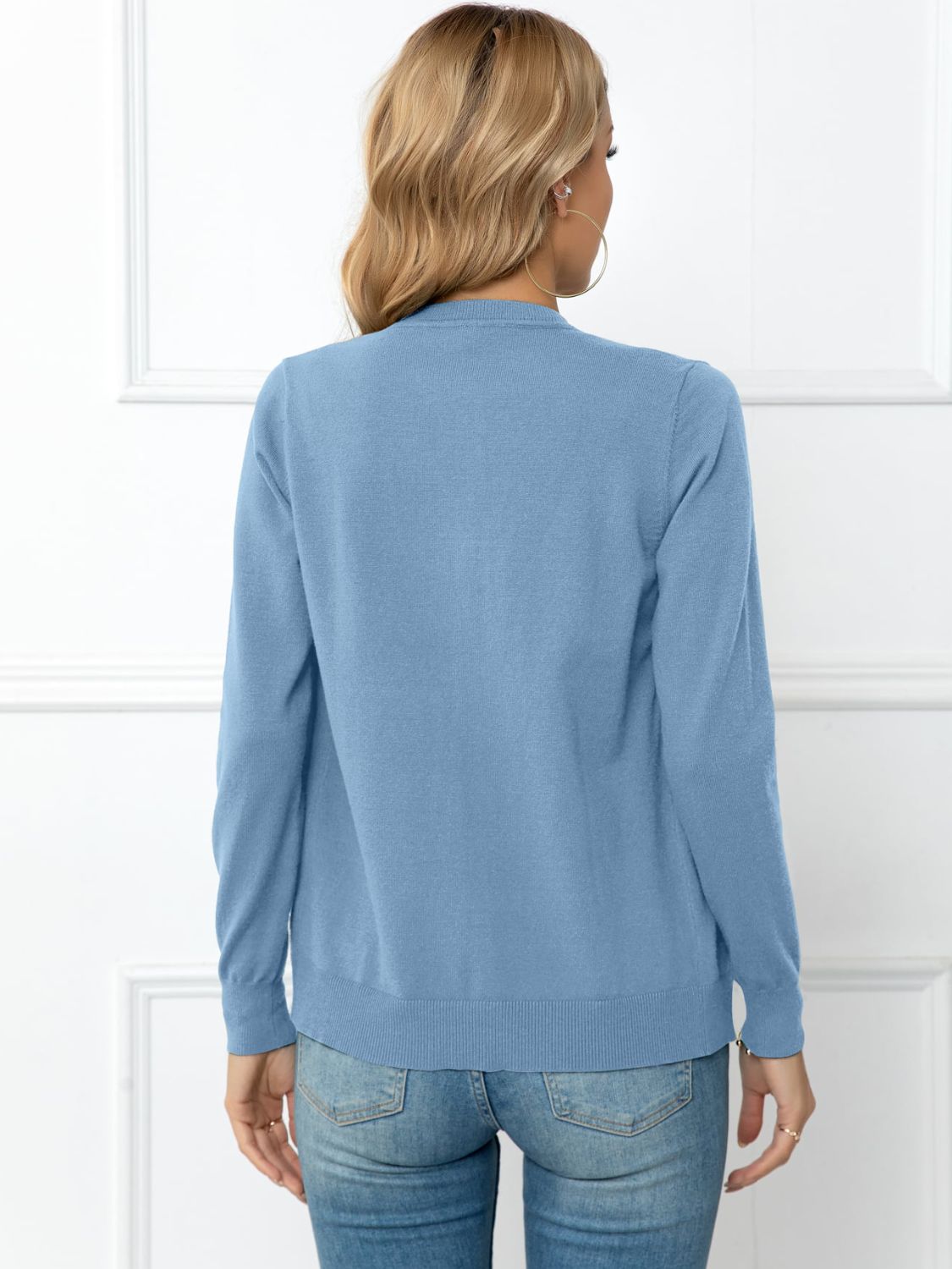 Button Down Round Neck Cardigan - AllIn Computer