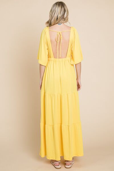 Culture Code Backless Plunge Half-Sleeve Tiered Dress - AllIn Computer