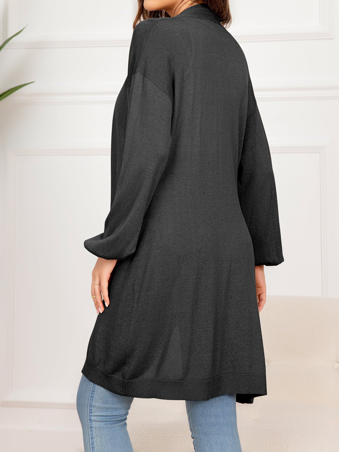 Dropped Shoulder Open Front Longline Cardigan - AllIn Computer