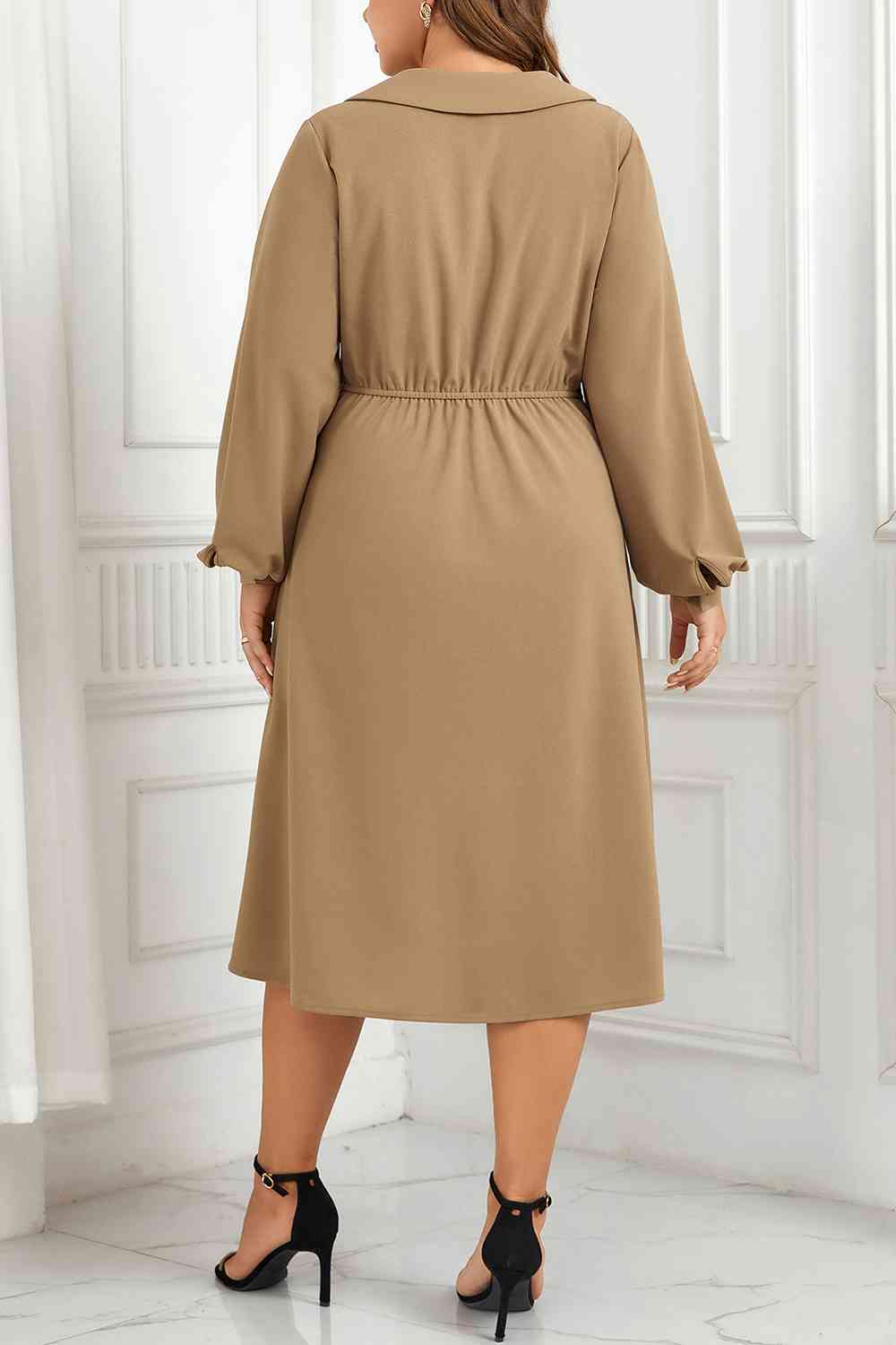 Plus Size Surplice Neck Long Sleeve Dress - AllIn Computer