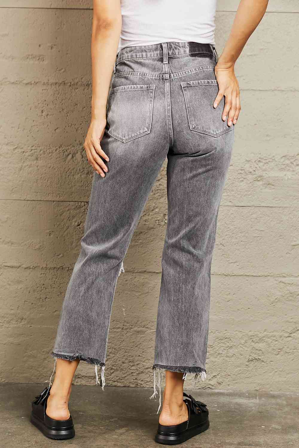 BAYEAS Stone Wash Distressed Cropped Straight Jeans - AllIn Computer