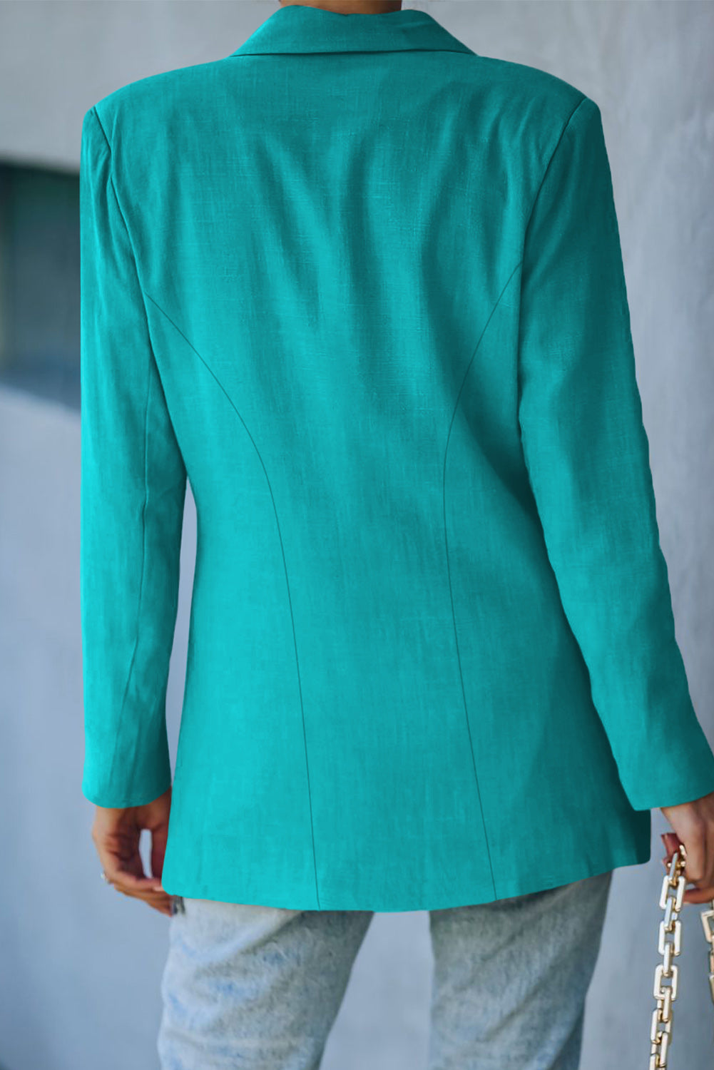 Double Take Double-Breasted Padded Shoulder Blazer with Pockets - AllIn Computer