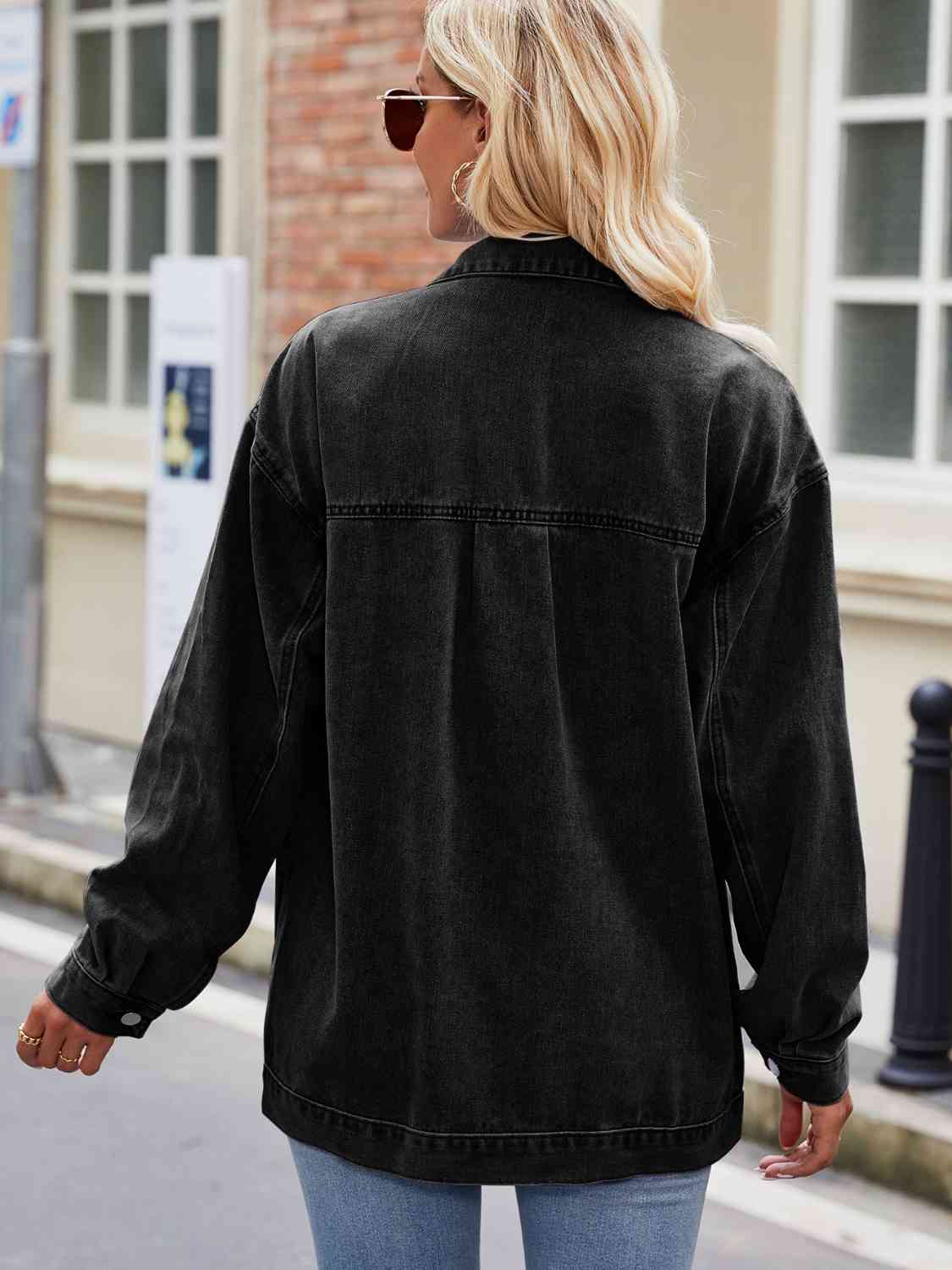 Button Up Denim Jacket with Pockets - AllIn Computer