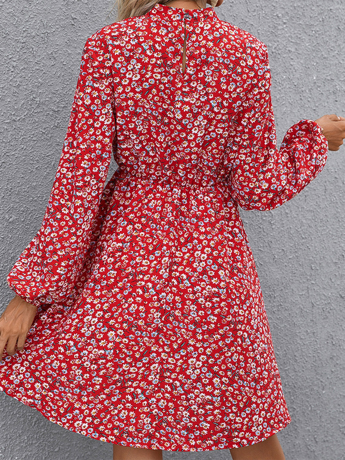 Floral Mock Neck Long Sleeve Dress - AllIn Computer