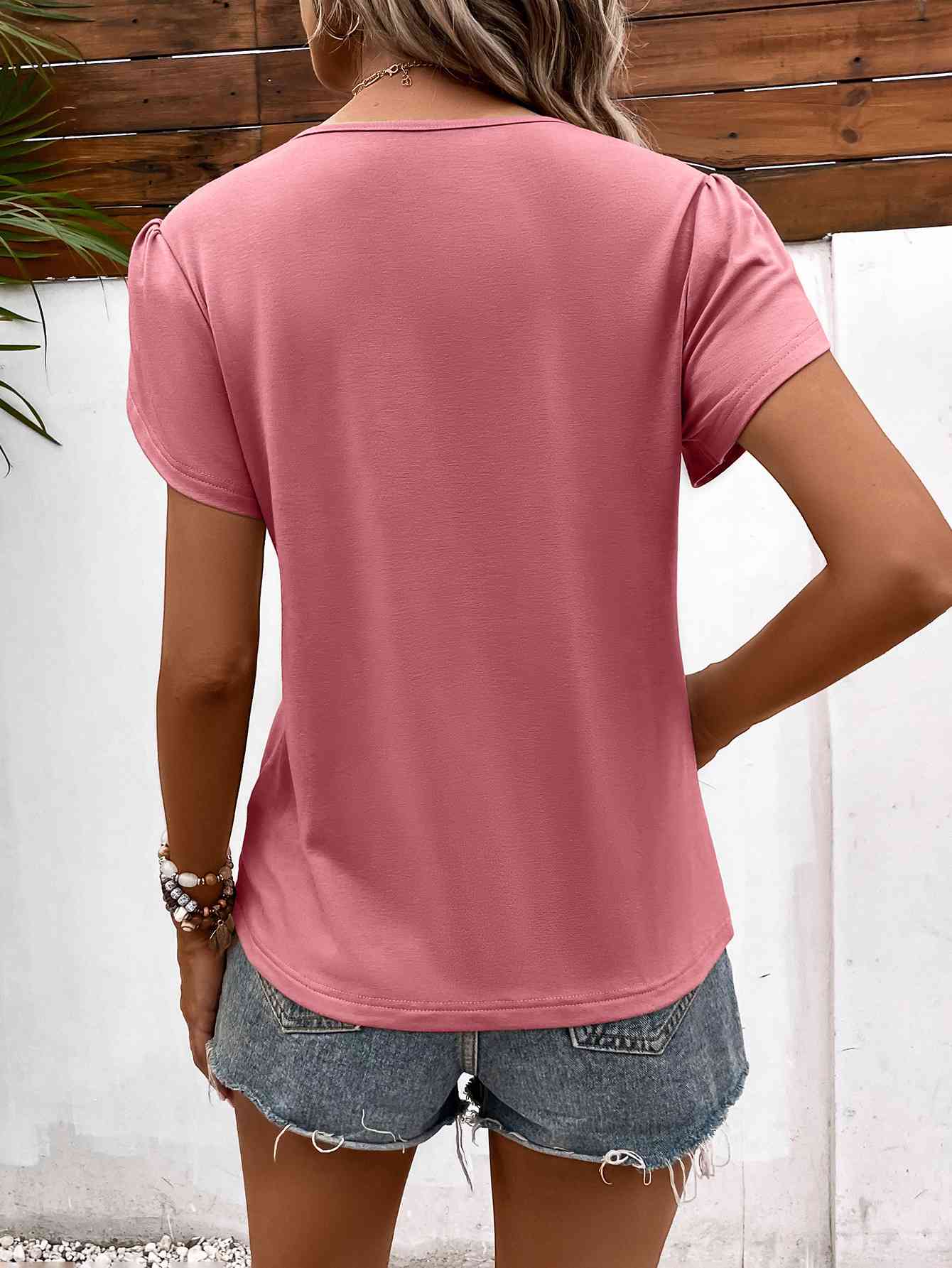 Strappy V-Neck Petal Sleeve Top - AllIn Computer