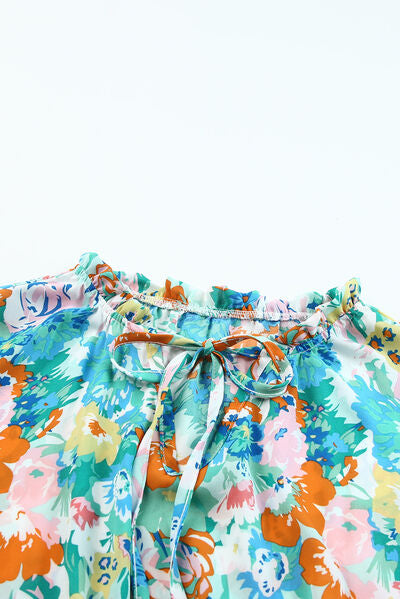 Printed Tie Neck Ruffle Hem Tiered Dress - AllIn Computer