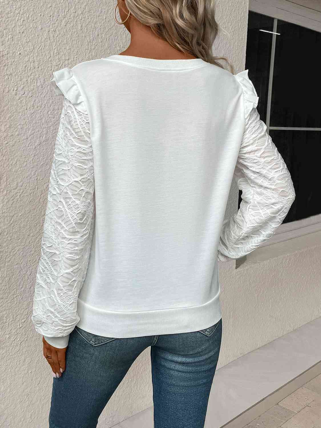 Textured V-Neck Long Sleeve Top - AllIn Computer