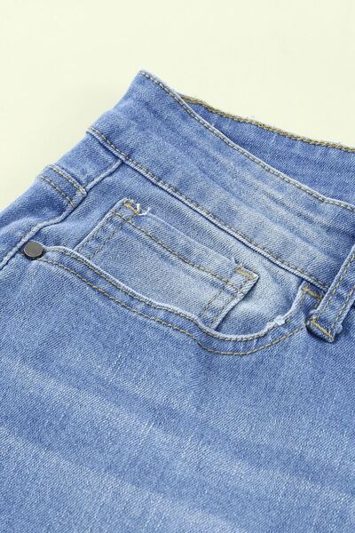 Button-Fly Distressed Raw Hem Flare Jeans - AllIn Computer