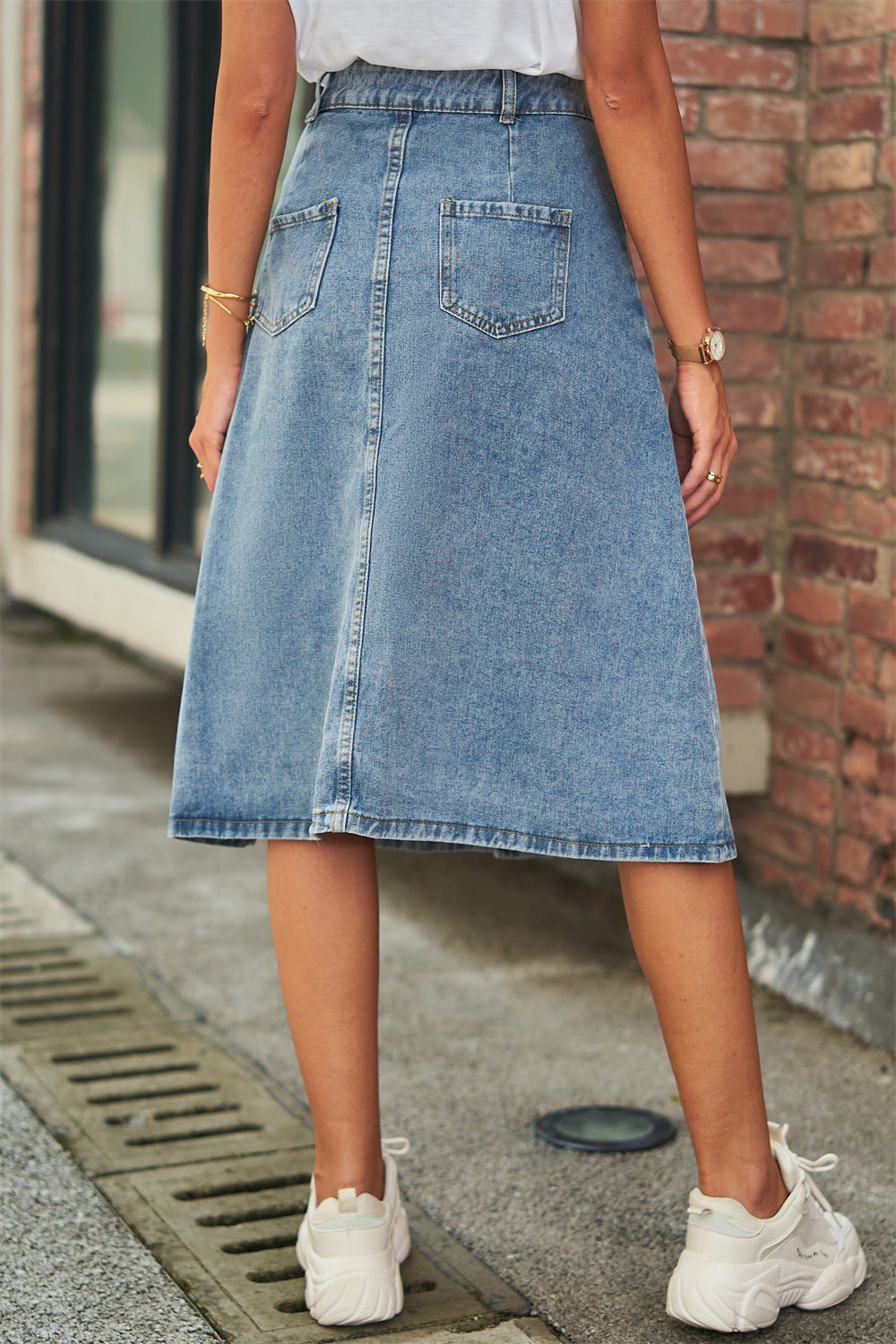 Button Front A-Line Denim Skirt - AllIn Computer