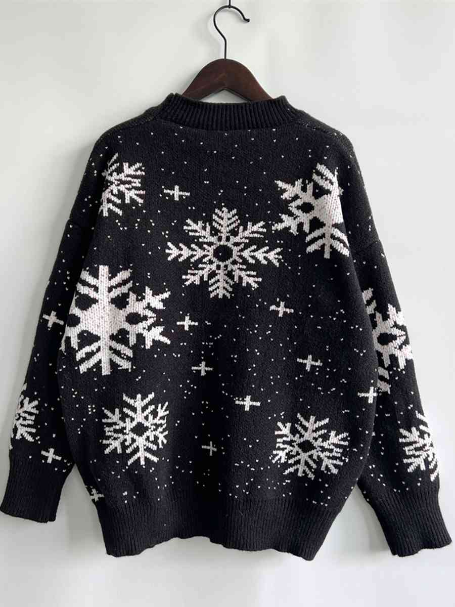 Snowflake Pattern Dropped Shoulder Sweater - AllIn Computer