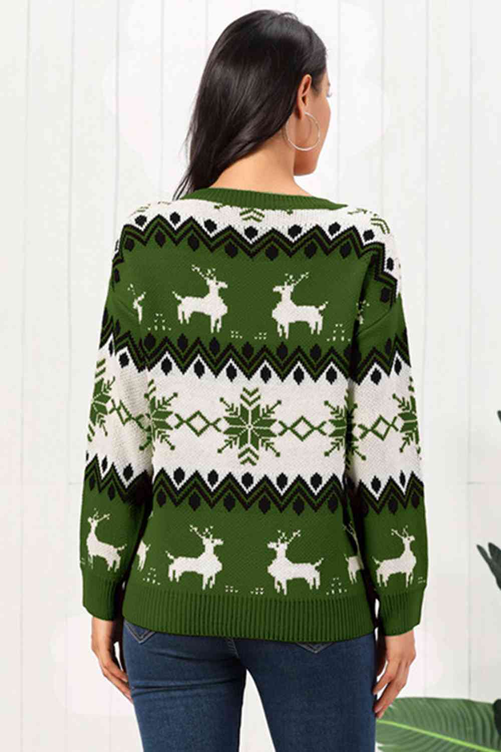 Reindeer Round Neck Sweater - AllIn Computer