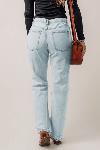 Distressed Buttoned Jeans with Pockets - AllIn Computer