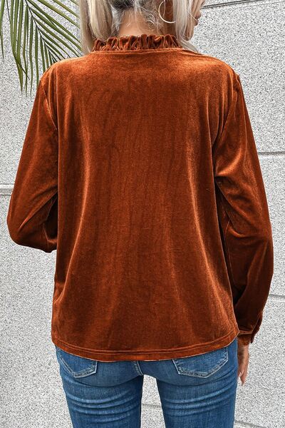 Notched Frill Detail Long Sleeve Blouse - AllIn Computer