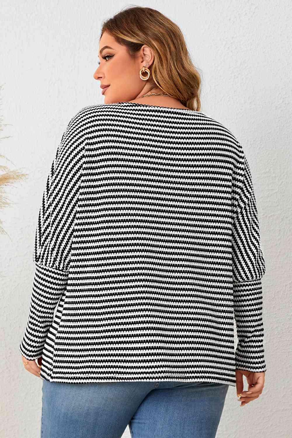 Plus Size Striped Long Sleeve Top - AllIn Computer