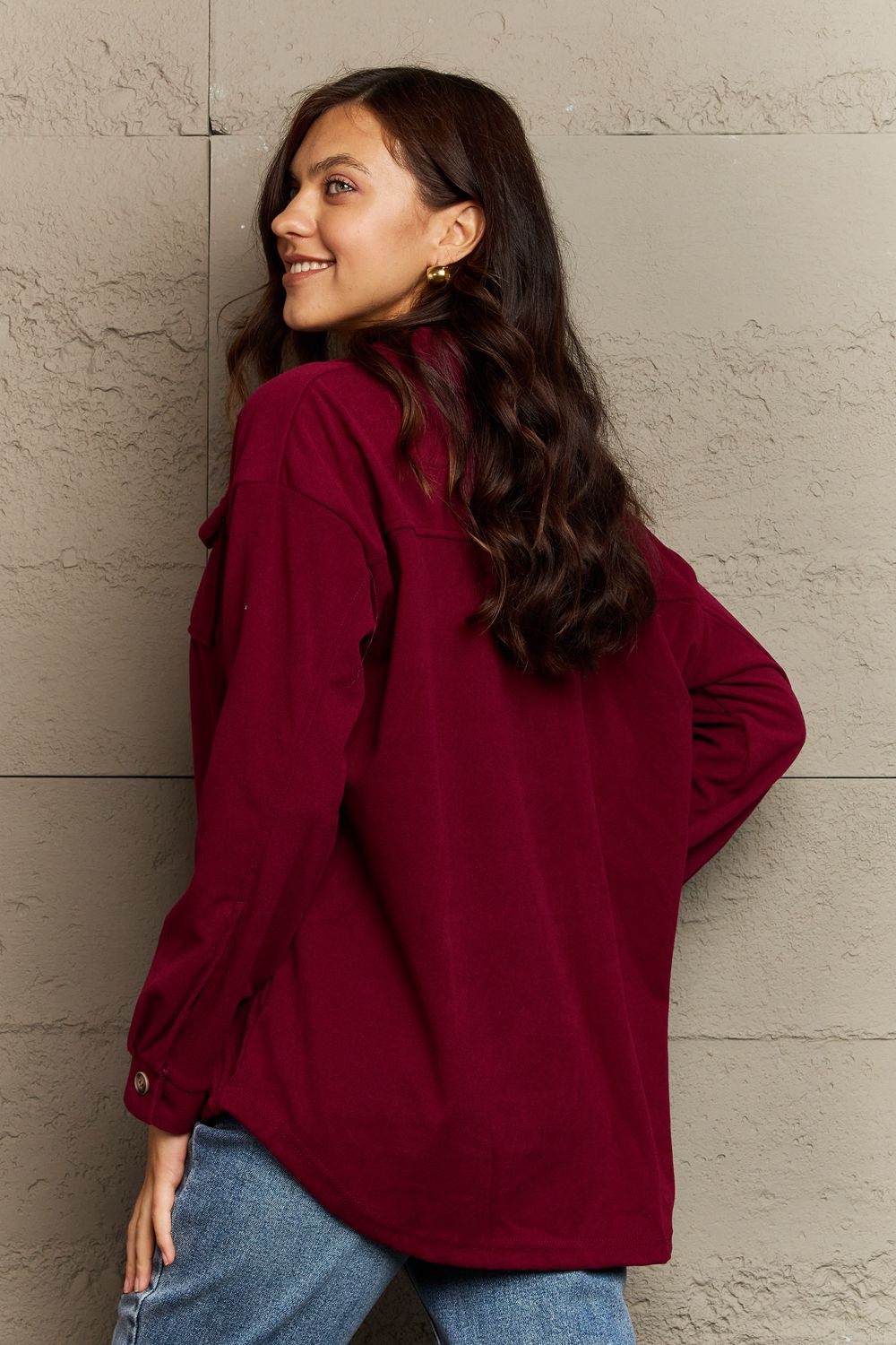 Full Size Collared Neck Buttoned Front Pocket Jacket - AllIn Computer