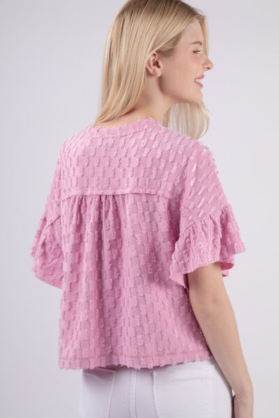VERY J Full Size Texture Ruffle Short Sleeve Top - AllIn Computer