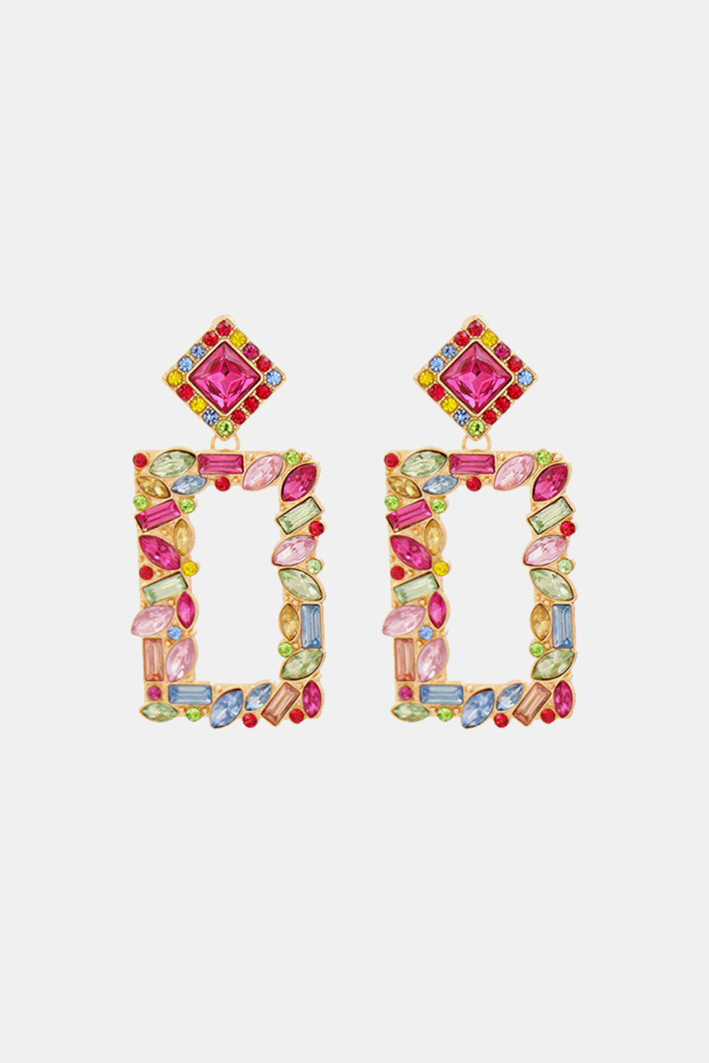 Square Shape Glass Stone Dangle Earrings - AllIn Computer