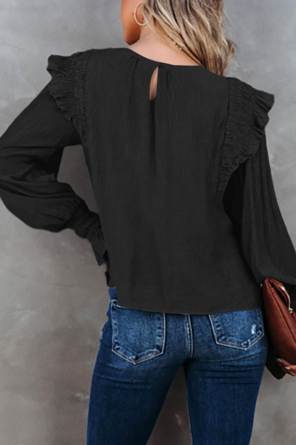Smocked Flounce Sleeve Blouse - AllIn Computer